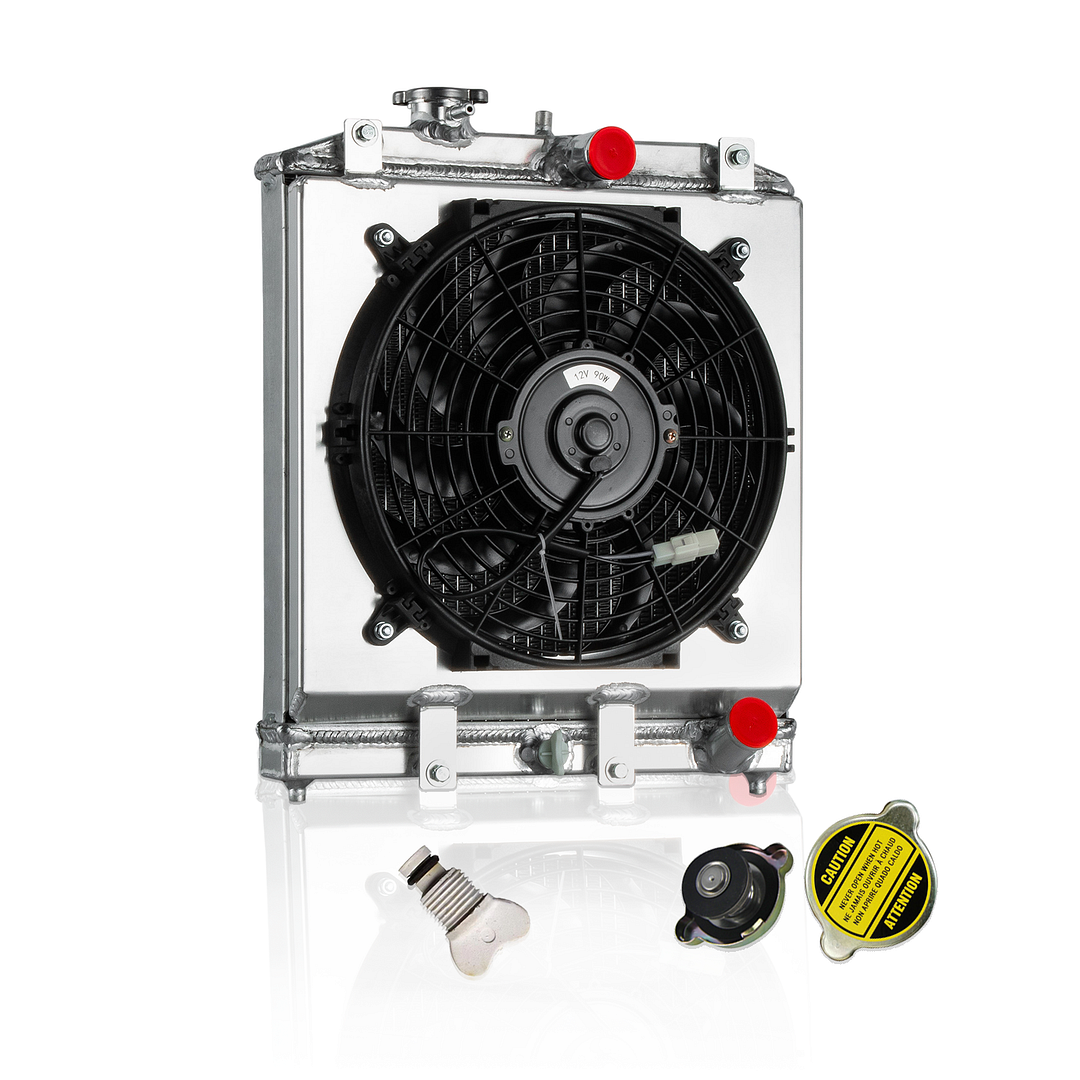 Alloyworks 2 Row Radiator with Shroud Fan For 1992-2000 Honda Civic EK EG Integra DB DC SOL 14-1/2" W x 18-1/2" H