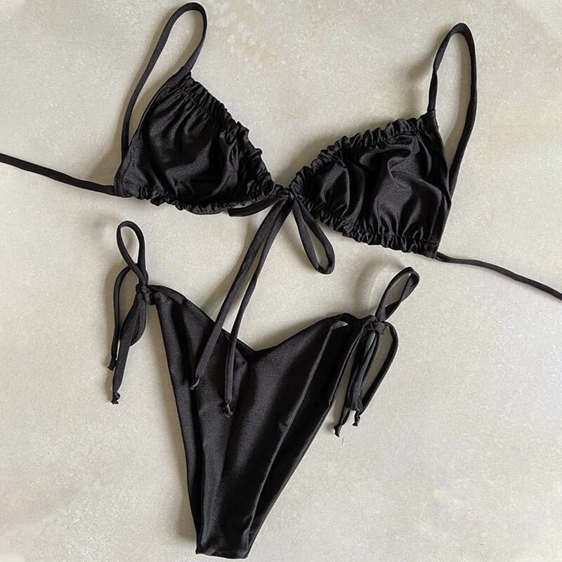 Para Praia Brazilian Bikini 2022 Sexy Bathing Suit for Women Thong Swimsuit Beachwear Women Bandage Swimwear Push Up Bikini Set 712-1