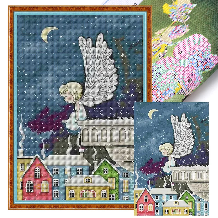 Night Snow Angel - Printed Cross Stitch 14CT 35*54CM