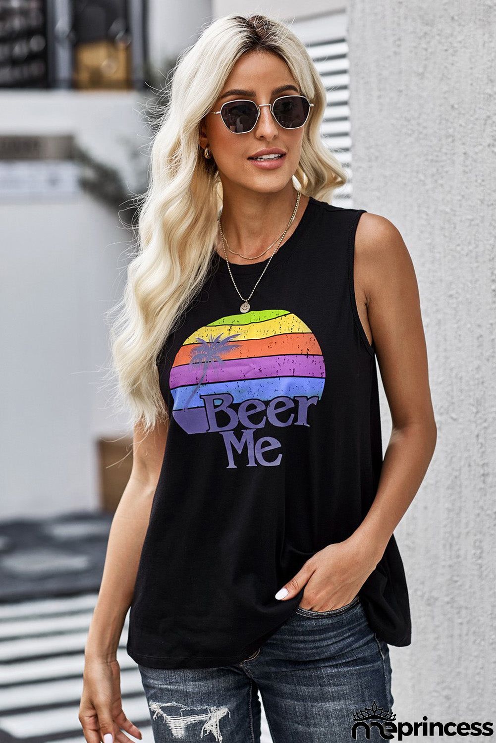 Beer Me Casual Black Tank