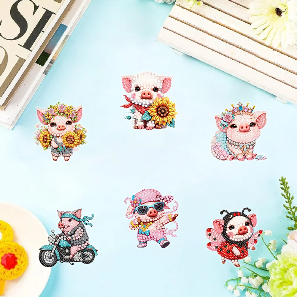 6Pcs DIY Pig Acrylic Special Shape Diamond Painting Refrigerator Magnet Dragonfly