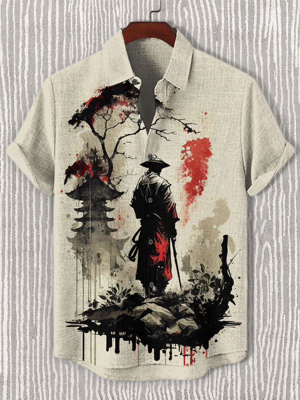 Men's Samurai Tower Tree Japanese Art Print Casual Short