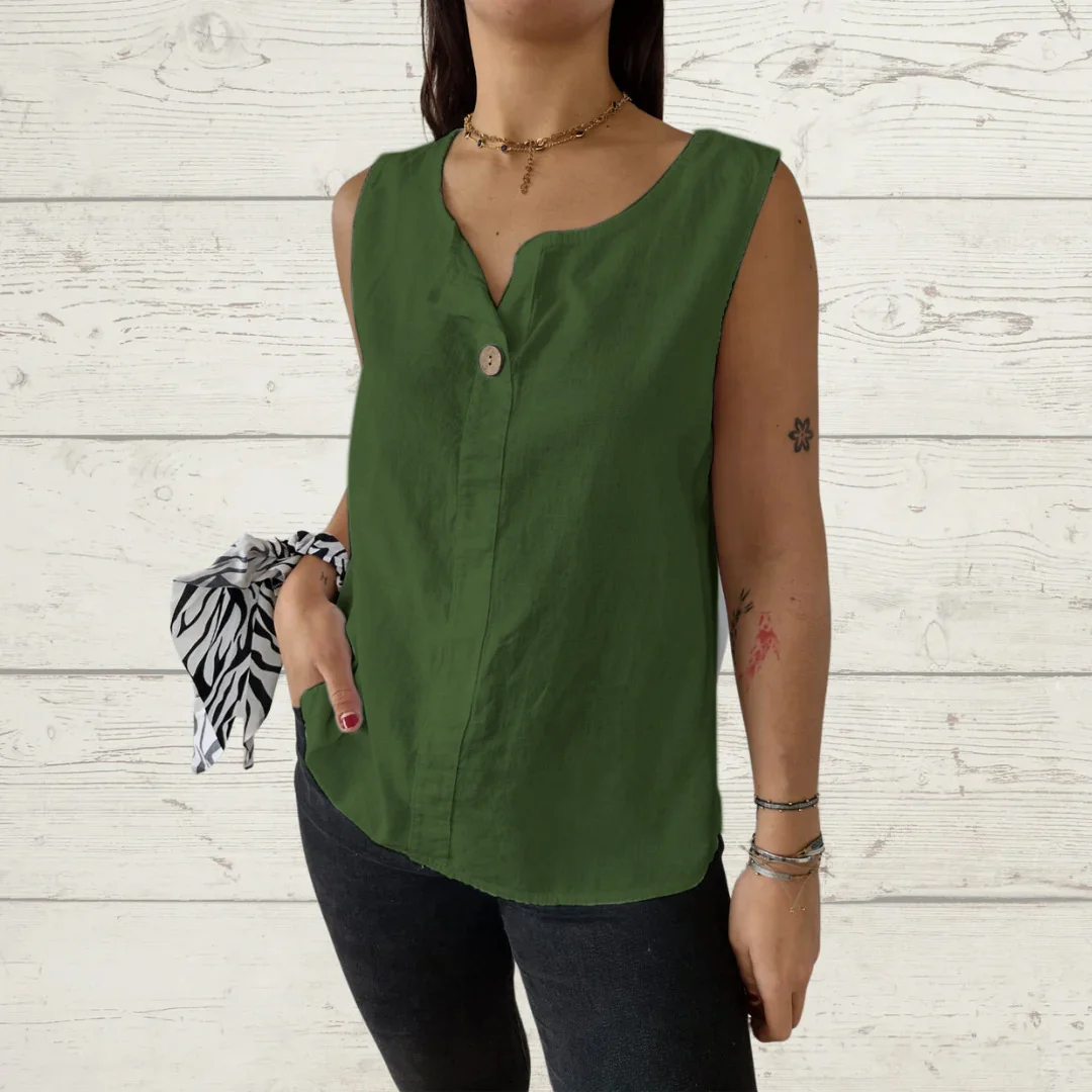 Nigikala Nigikala Summer New Women's Vest Casual Loose Cotton T-Shirt Button Top