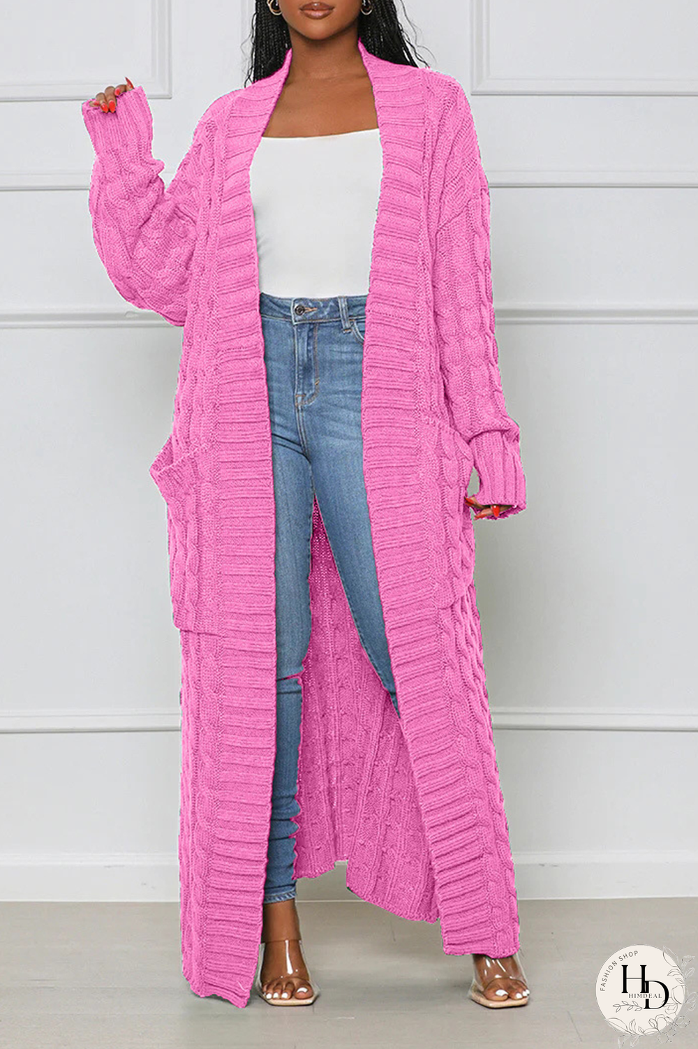 Pink Street Solid Patchwork Cardigan Collar Outerwear