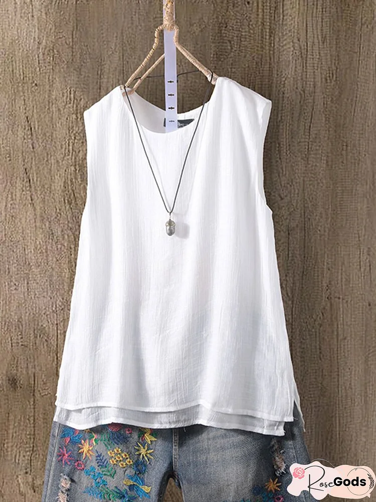 Cotton-Blend Sleeveless Shirts & Tops