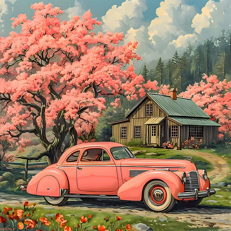 Old Car In The Village 30*30CM (Canvas) Full Round Drill Diamond Painting gbfke