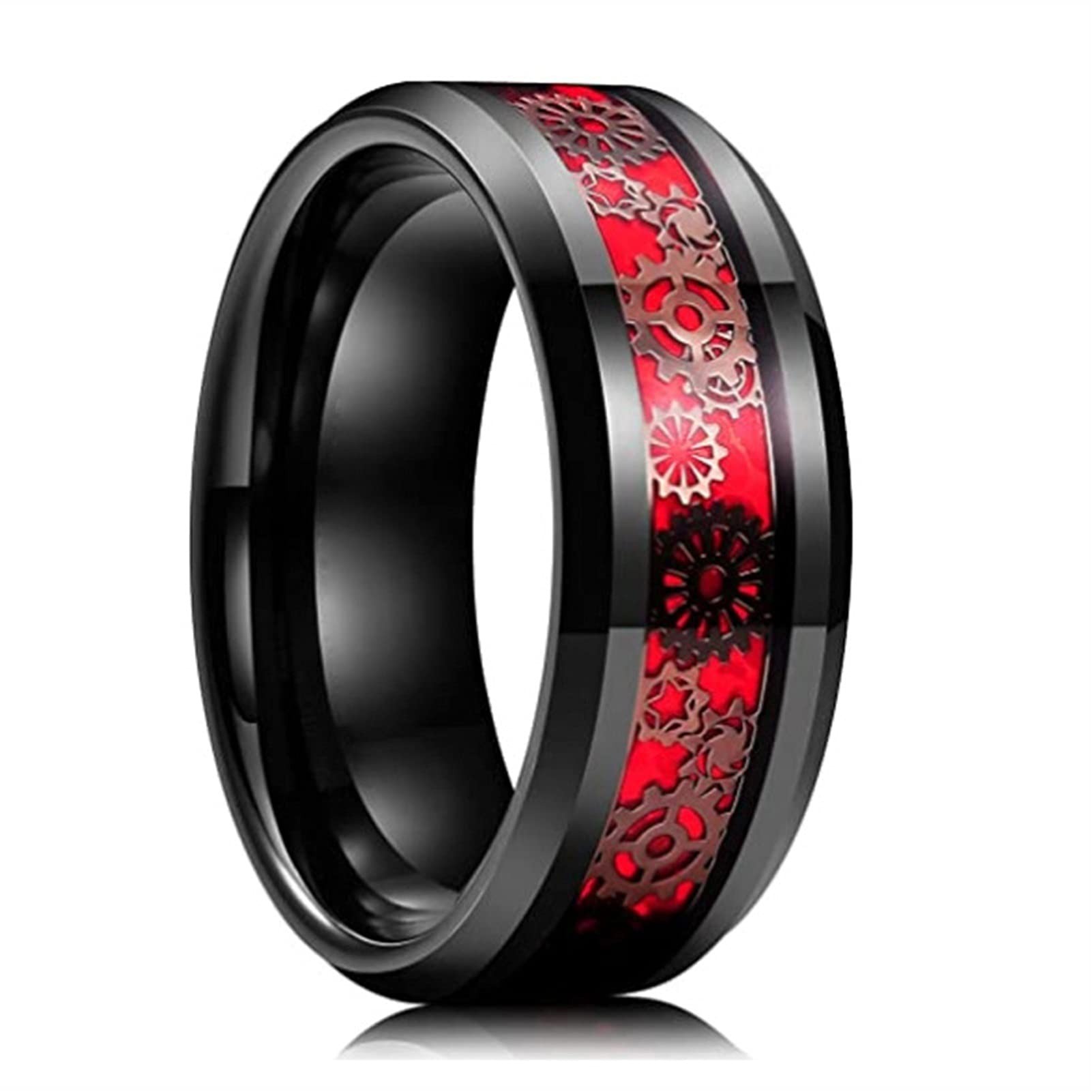 Gothic Punk Gear Wheel Stainless Steel Rings For Men Inlay Blue Carbon Fiber Rings Hiphop Rock Biker Jewelry Wholesale