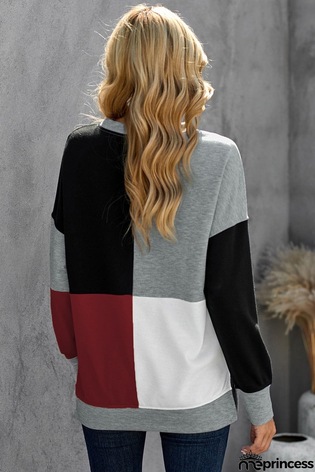 Color Block Round Neck Long Sleeves Pullover Sweatshirt