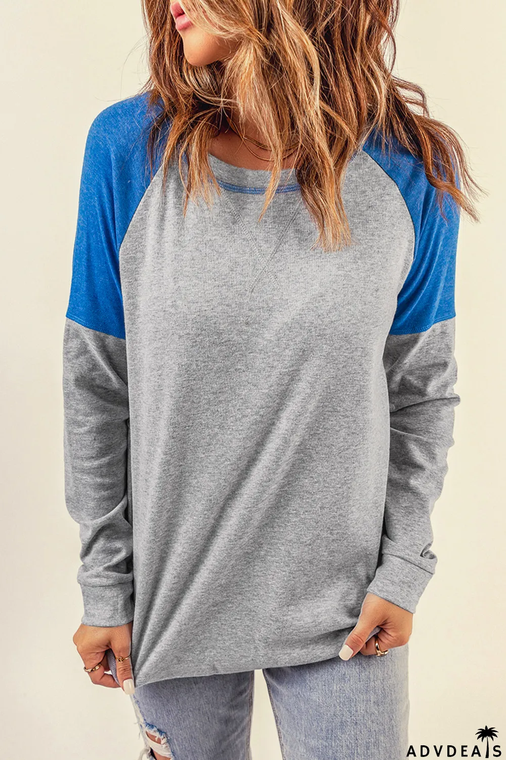 Gray Color Block Raglan Sleeve Top
