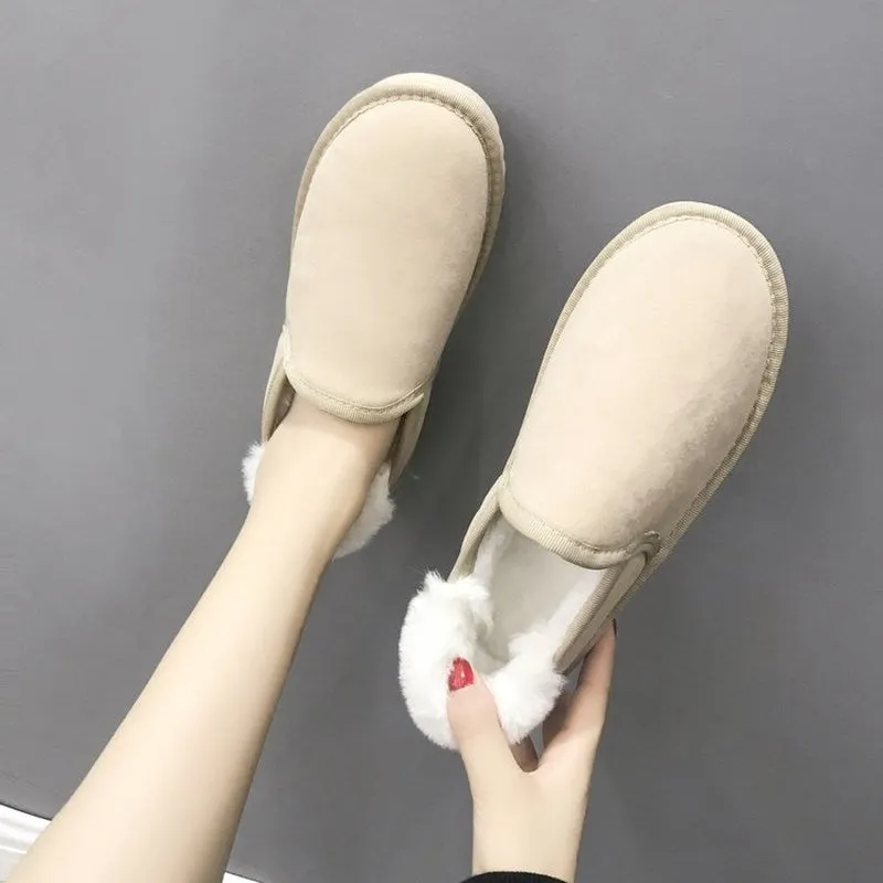 2021 winter women's warmth and velvet cotton shoes casual sets of feet plush shoes thick-soled bread shoes large size snow boots