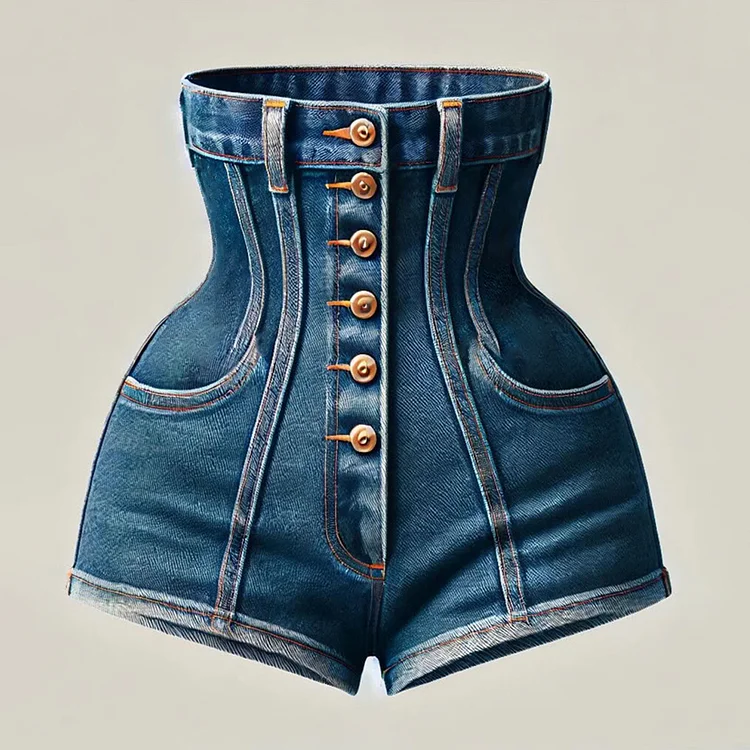 Ursime High Rise Button Denim Corset Shorts