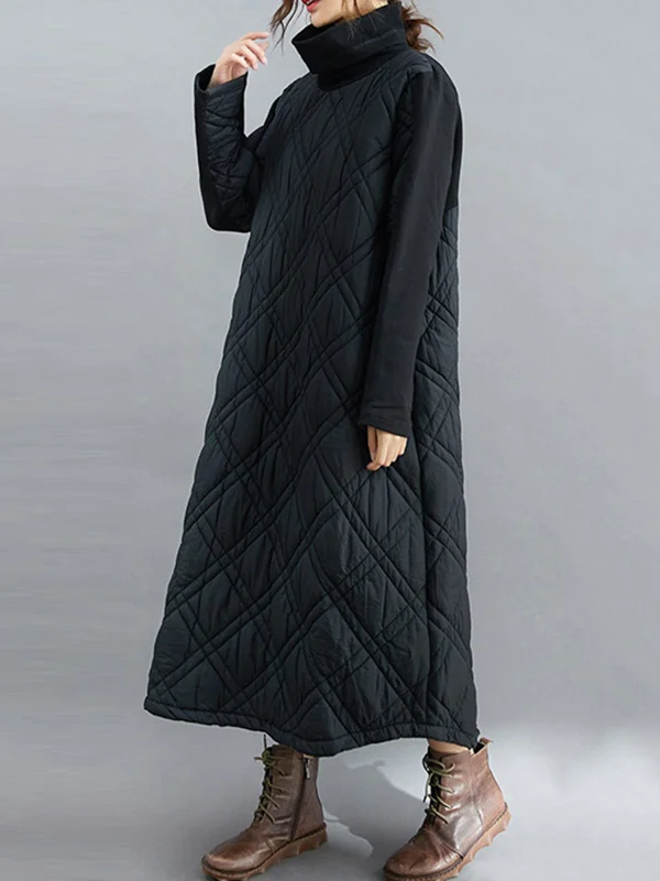 Quilted Midi Dress: Simple Elegance with High-Neck Detail