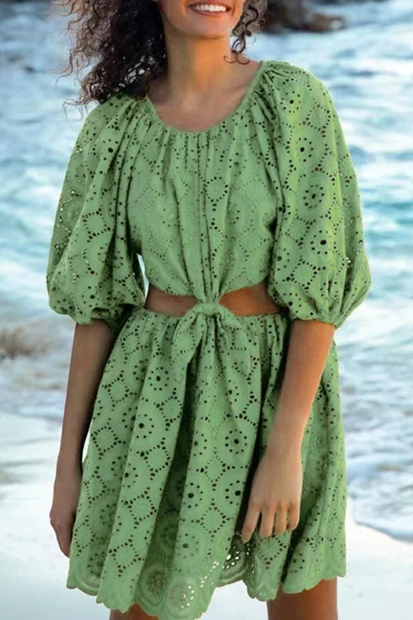 Solid Color Beachy Cutout Mini Dress