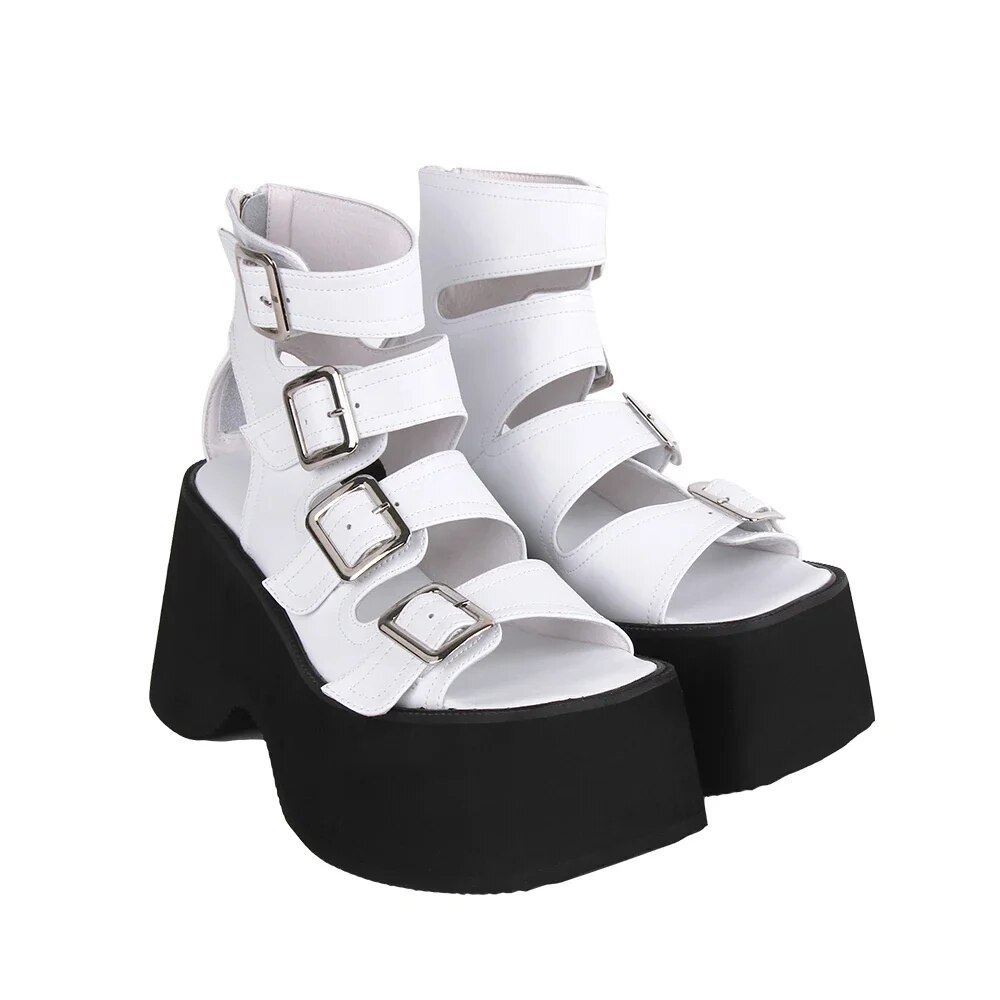 VCshoes Woman Lolita Punk Cool Shoes Lady High Heels Pumps Girl Princess Dress Party Sandals Fish Mouth Buckles 10cm 6013