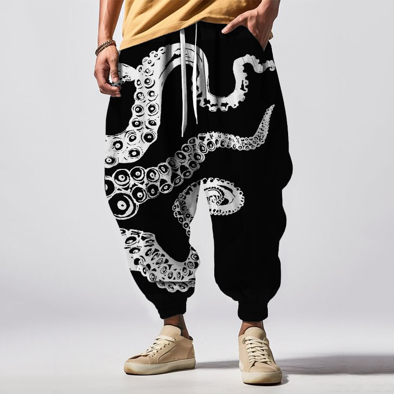 Comstylish Octopus Tentacles Art Graphic Print Casual Loose Drawstring Sweatpants