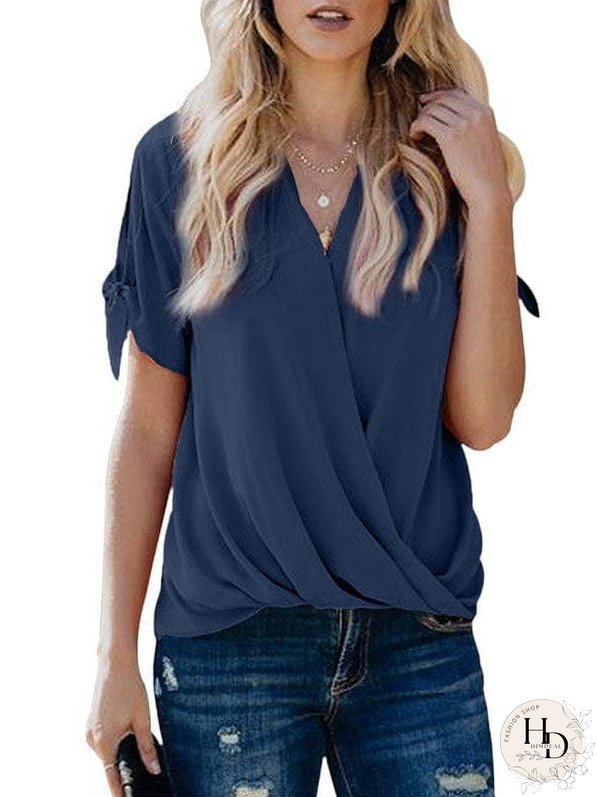 Women's Short Sleeve Knotted Cuff Blouse