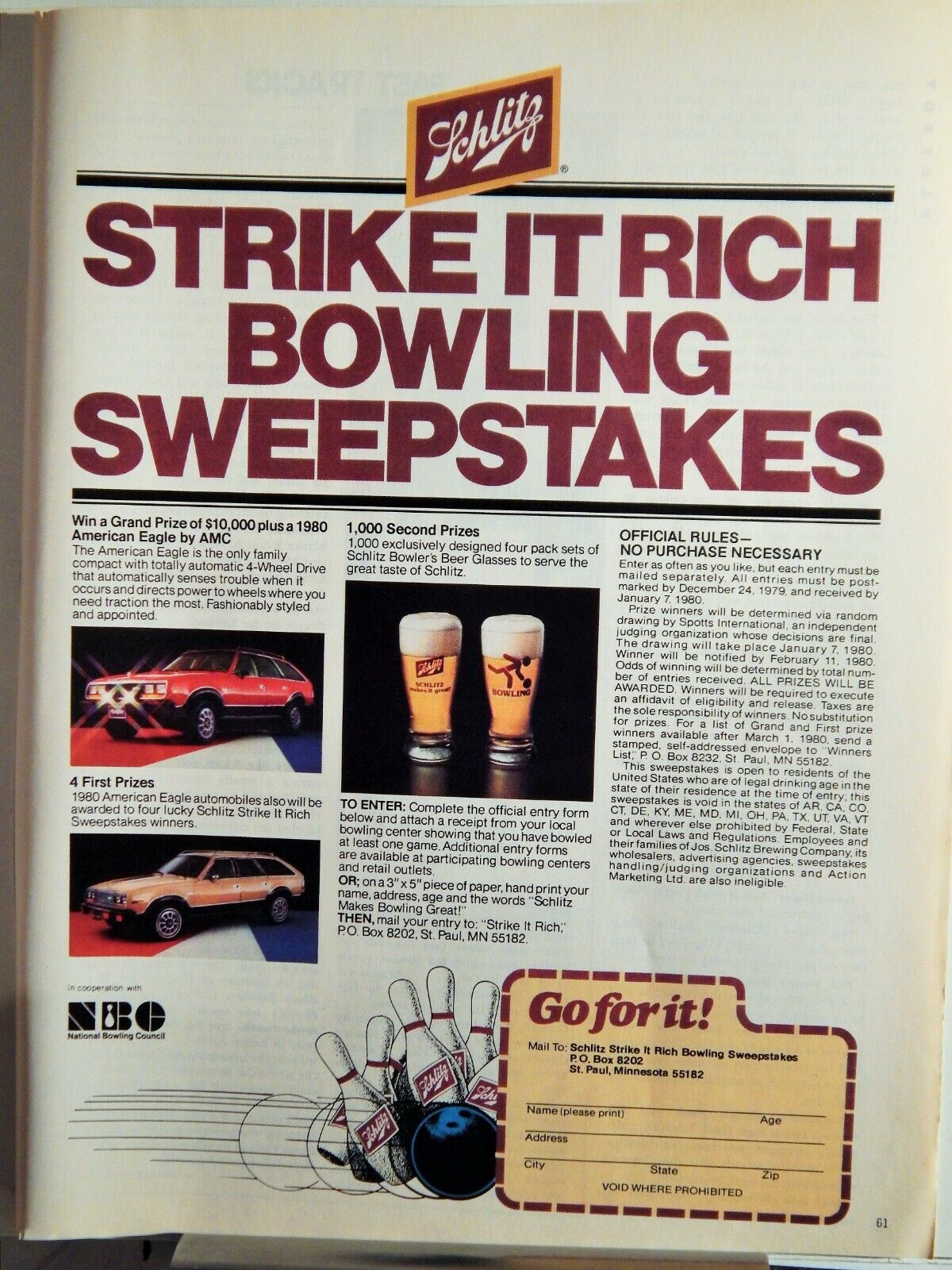 SCHLITZ BEER ORIGINAL VTG 1979 Photo Poster painting AD,