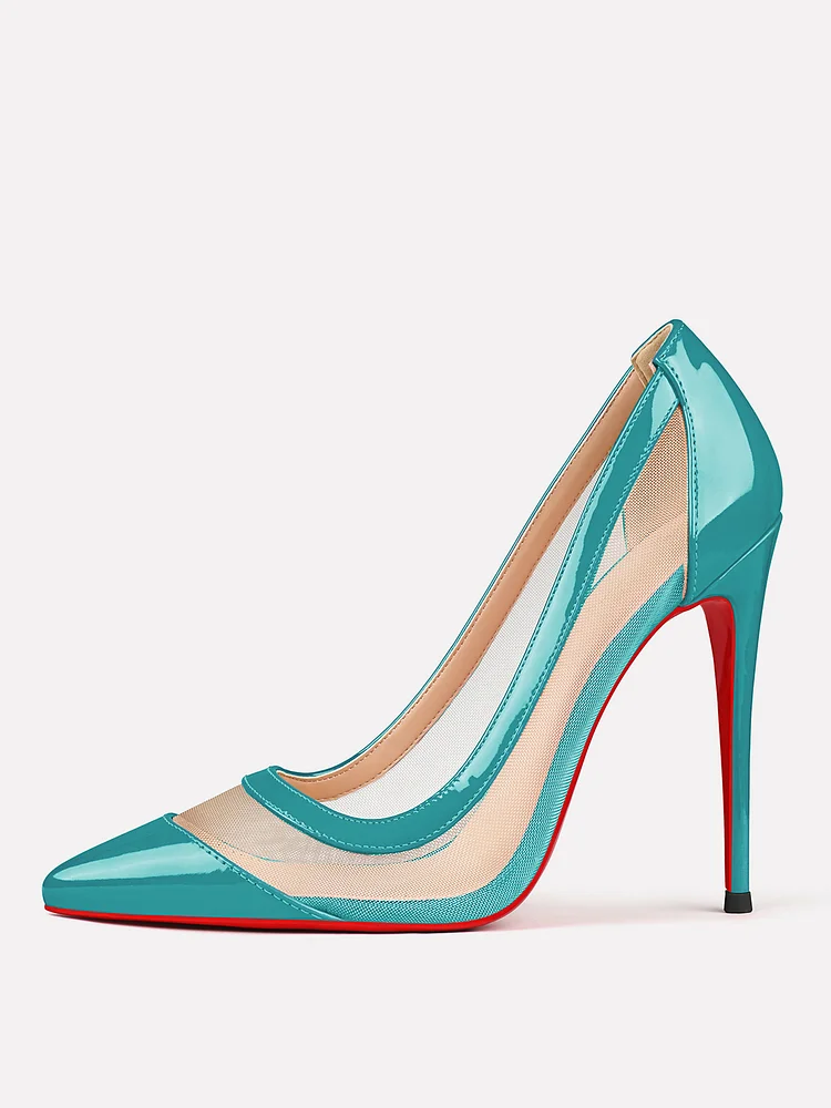 100mm/120mm Women's Mesh Pointed Toe Patent Pumps Red Bottom High Heels