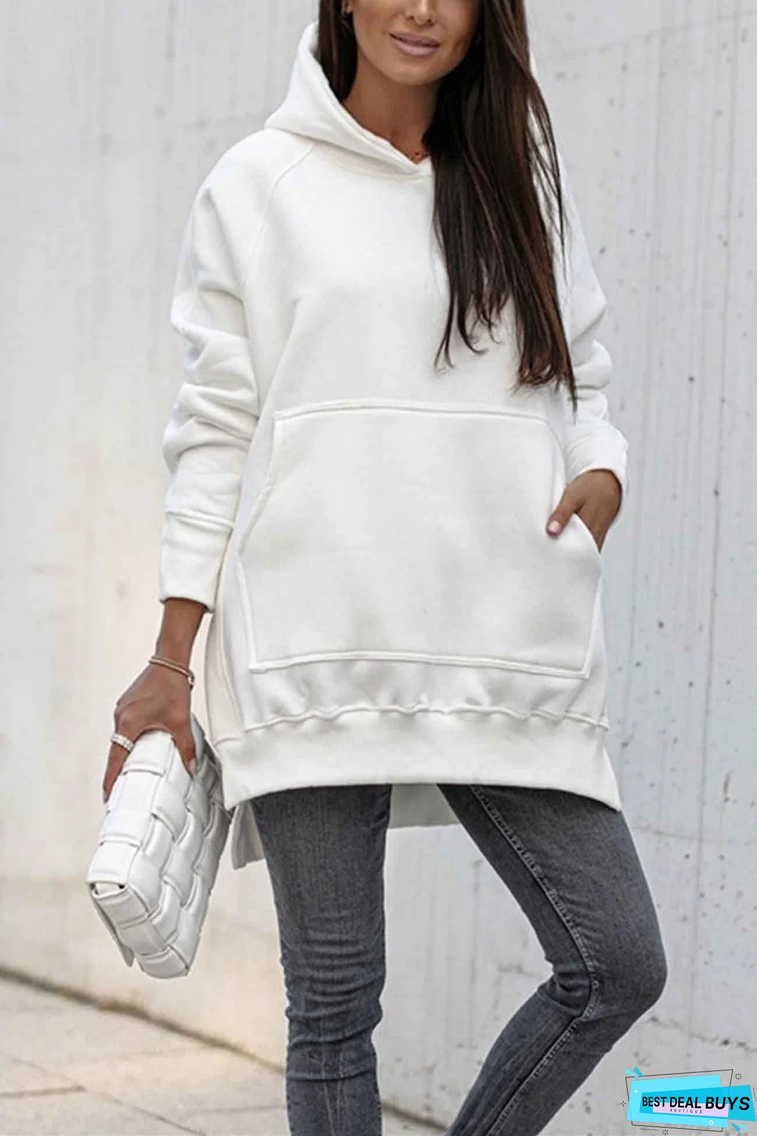 Solid color hoodie with pocket slit