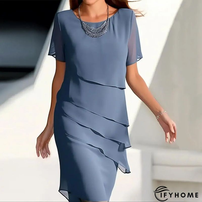 Elegant Plain Crew Neck Half Sleeve Formal Midi Dress | IFYHOME
