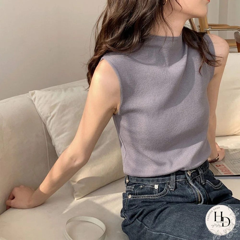 Sexy Knitted Top Summer Turtleneck Tank Top Female Sleveless T-Shirt Vest Casual Women Camisole Blouse Sleeveless Slim Top 13122