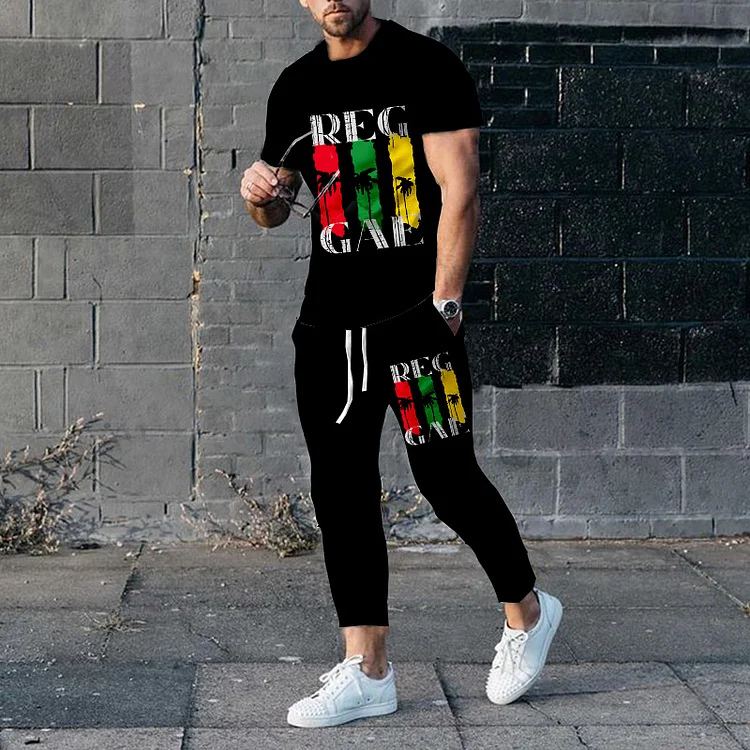 BrosWear Men's Reggae One Love Causal T-Shirt And Pants Co-Ord