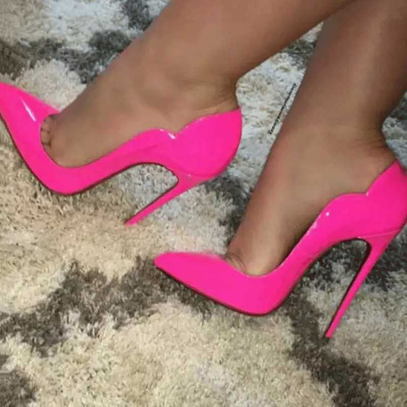 Pink Curl Upper Women Patent Pointed Toe Stiletto High Heels Ladies Party Dress Shoes Club Dance Pumps