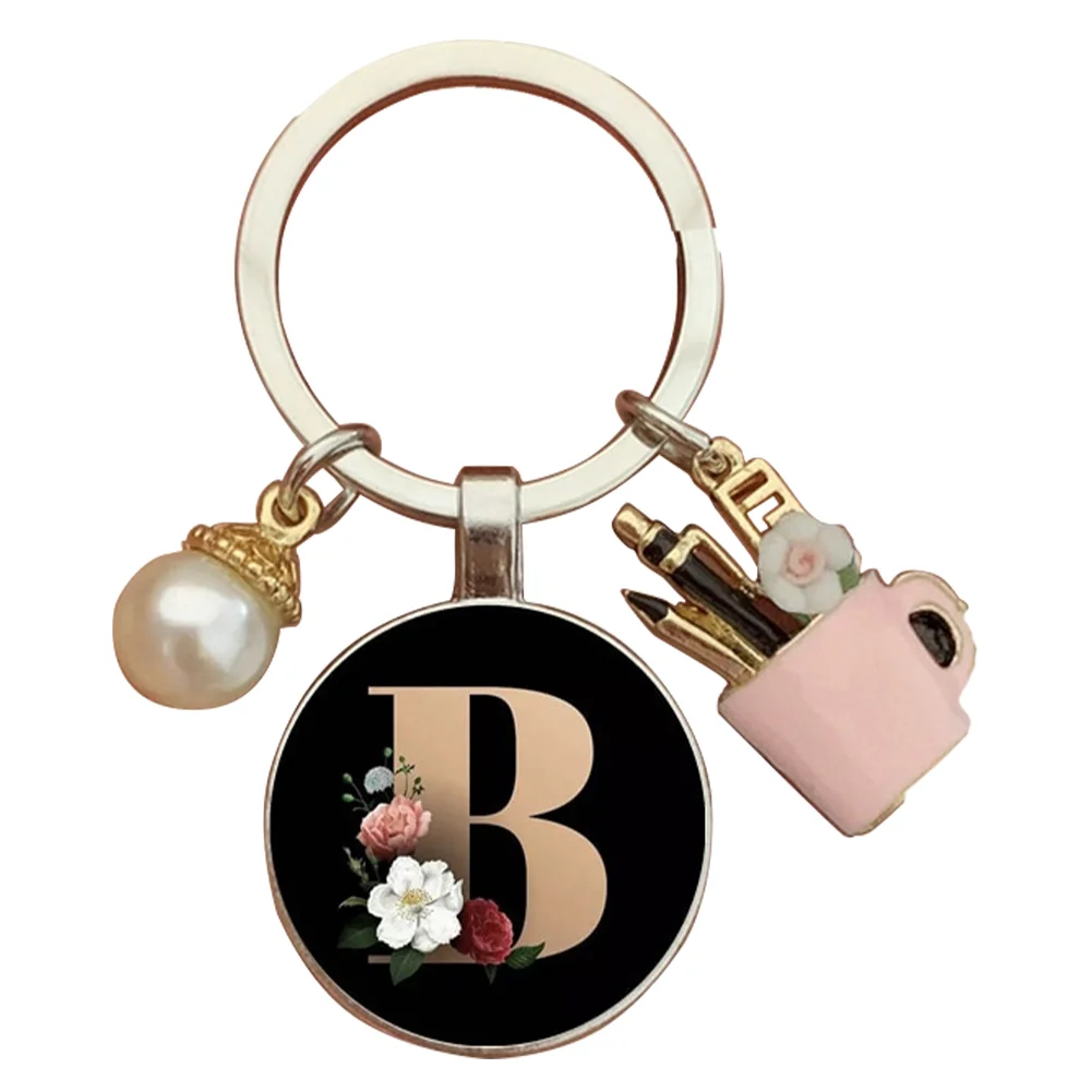 Resin Alphabet Letter Keychain Pearl Alphabet Key Ring Charms for Key Handbag Backpack