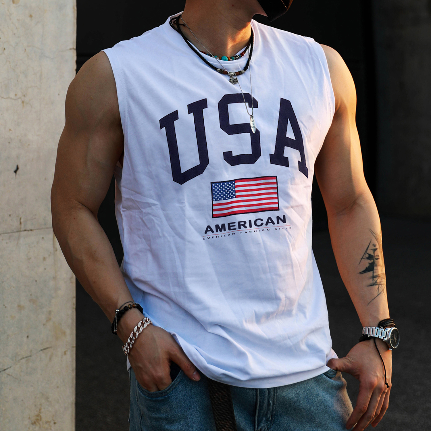 Retro Oversized USA Men's Tank Top