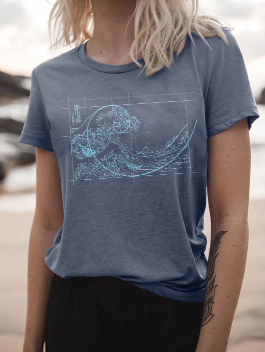 Hokusai Meets Fibonacci Printed Women's T-shirt