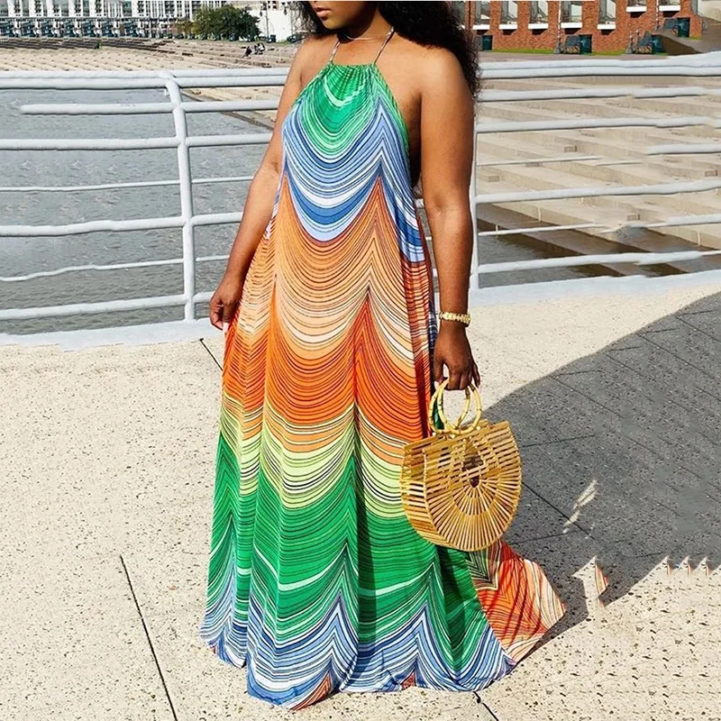 Summer Vacation Colorful Contrast Dress