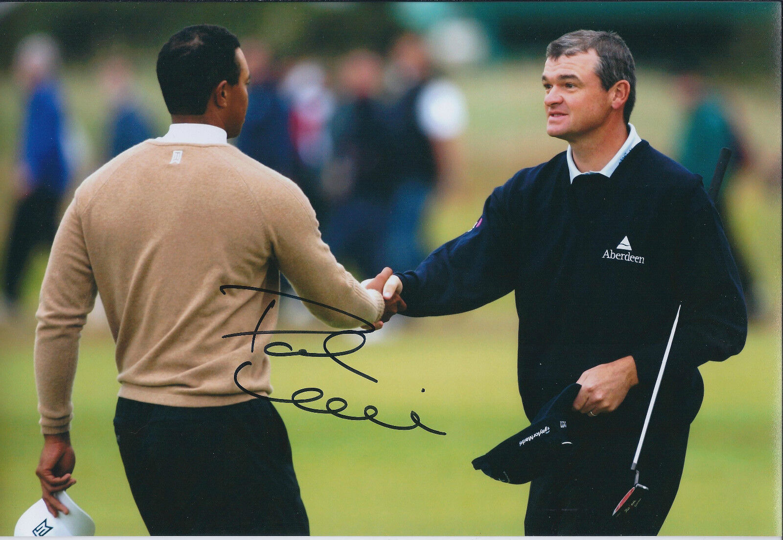 Paul LAWRIE SIGNED Autograph 12x8 Photo Poster painting with Tiger Woods AFTAL COA