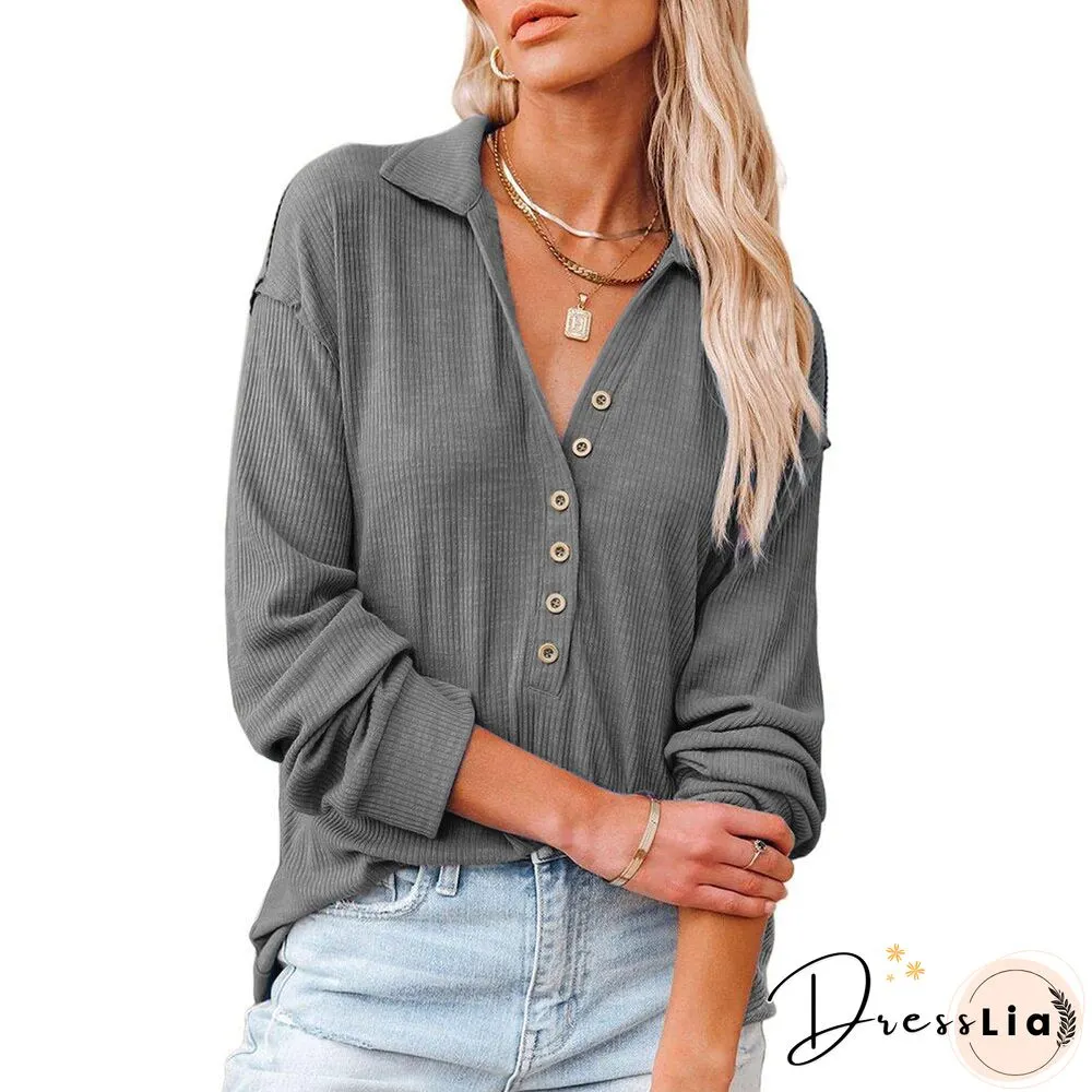 Office Lady Solid Tops Tee Shirts Women T-Shirt Spring Casual Lapel Neck Loose Shirt Long