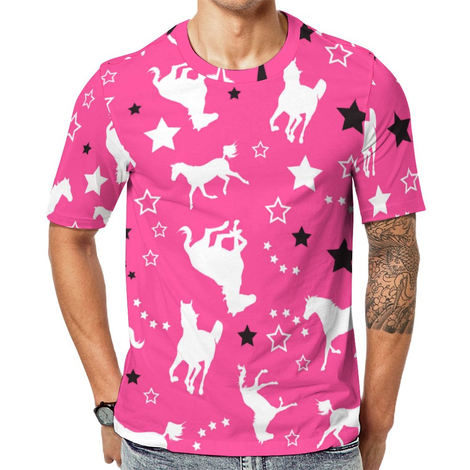 Hot Pink Horse Equestrian Short Sleeve Print Unisex Tshirt Summer Casual Tees for Men and Women Coolcoshirts
