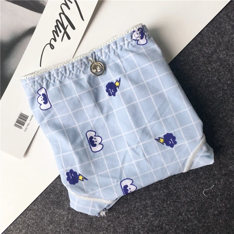 Billionm Colors Ice Silk Printing Cute Students Low Waist Cartoon Plaid Women's New Underwear Lolita Fruit Animal Fashion Panties Bow