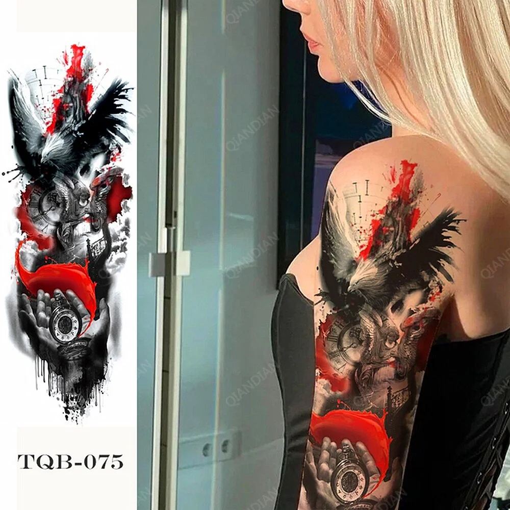 Full Arm Temporary Tattoo Lady Gun Eye Flower Tiger Lion Skull Eagle Women Body Leg Waterproof Sticker Cool Man Totem Sleeve