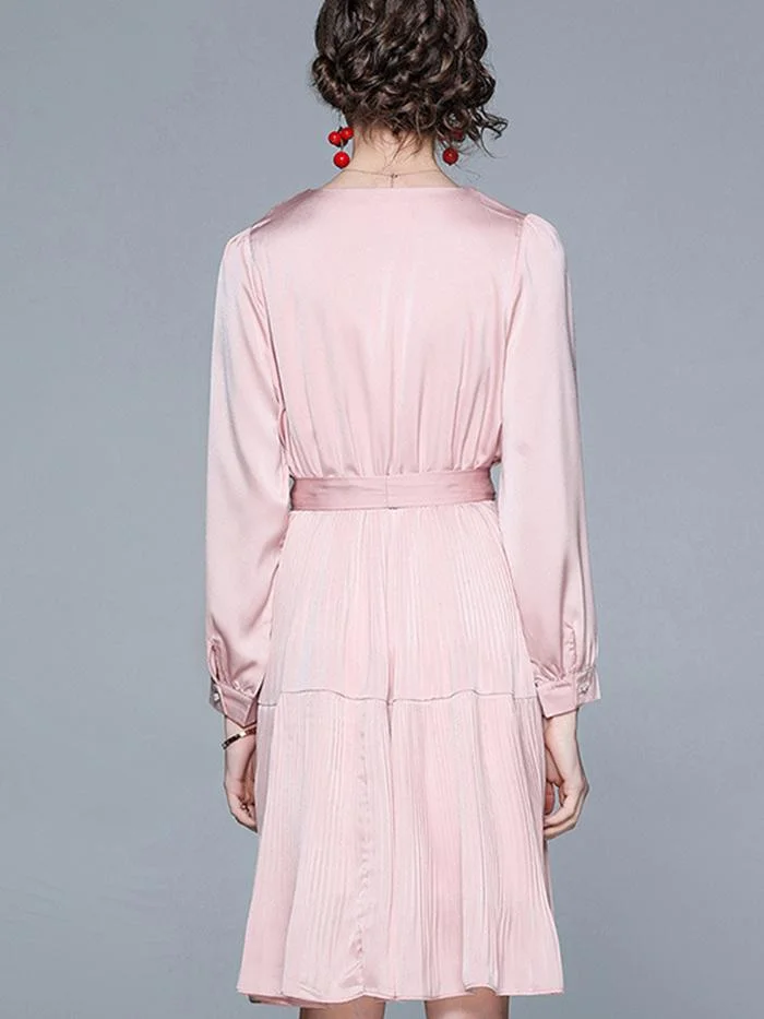 Fashion Pink Mid-length Design Pleated Dress