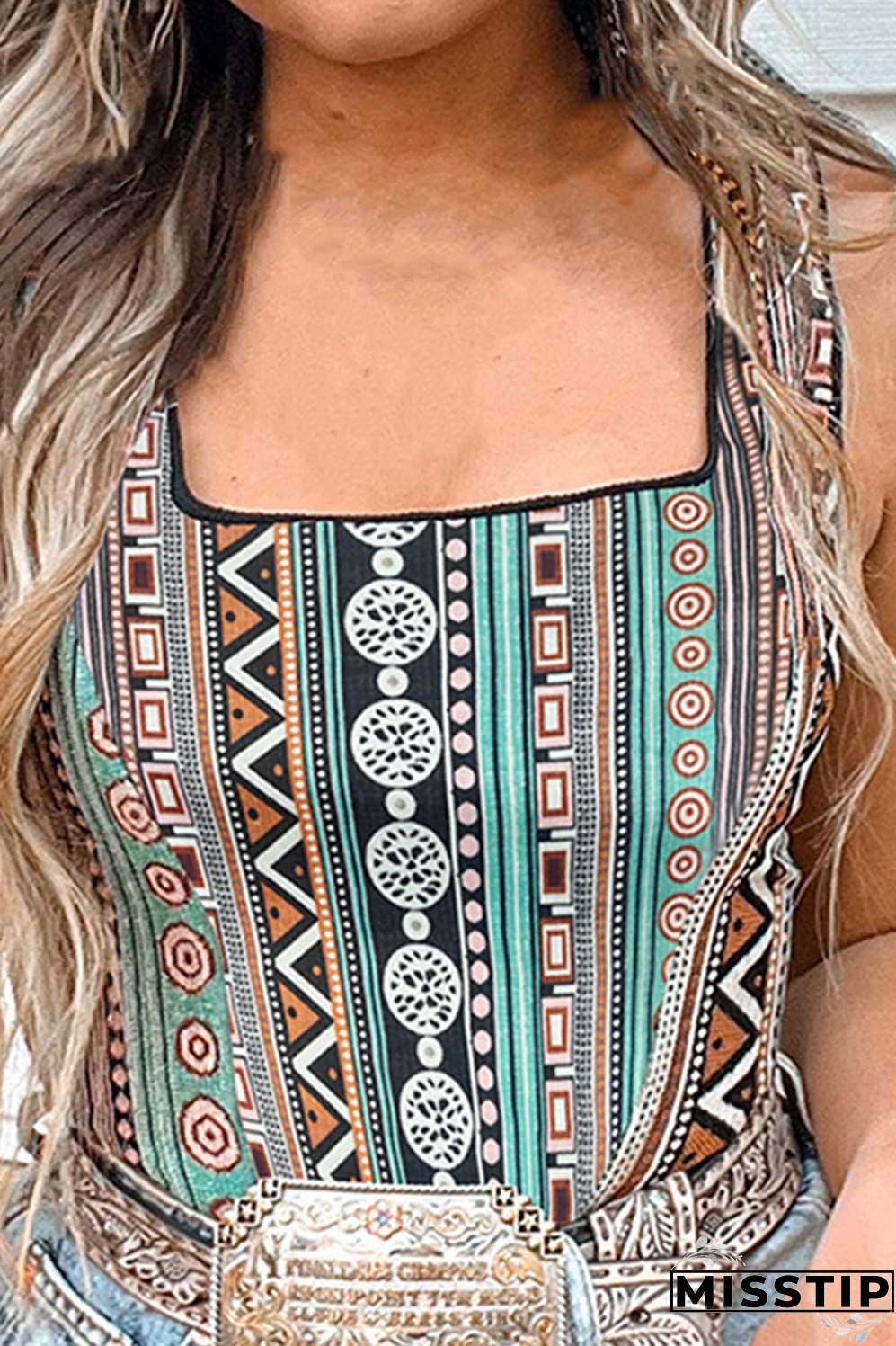 Printed Square Neck Wide Strap Tank