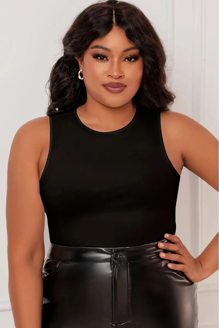 Xpluswear Design Plus Size Black Casual Round Neck Sleeveless Tank Tops 
