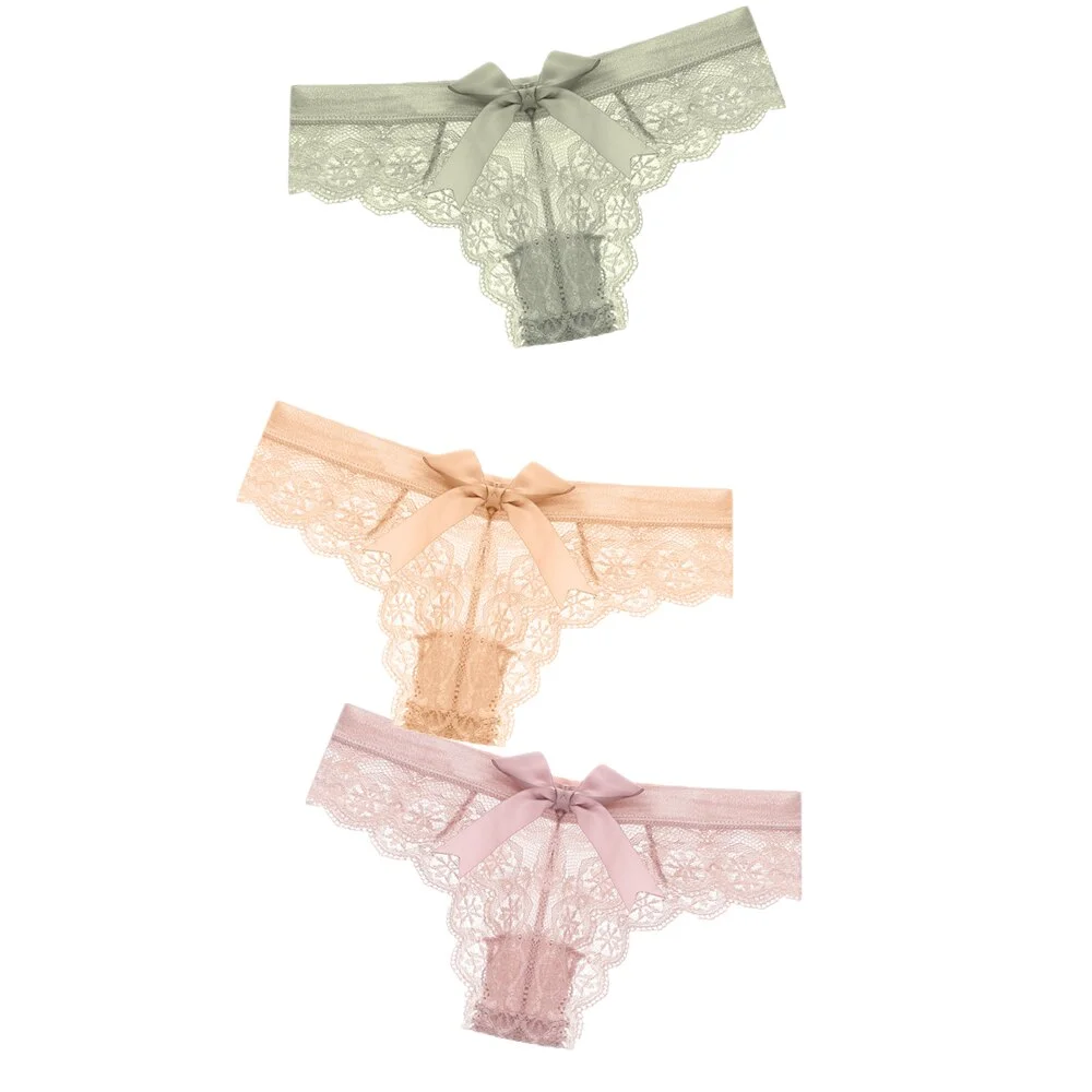 Black/White Sexy String Lace Underwear Women Back Bow Panties Women G String T-back Thong Transparent Lingerie Cute Panties