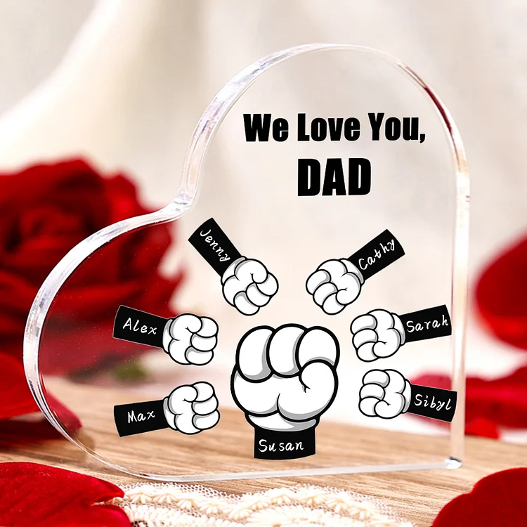 Personalized Acrylic Heart Keepsake Custom 7 Names & 1 Text Fist Bump Ornaments Gifts for Dad/Grandpa