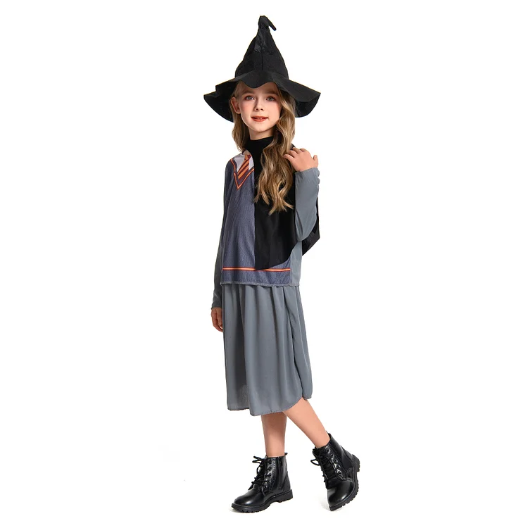Kids Children Gray Witches Outfits Stage Performance Cosplay Costume Halloween Carnival Suit