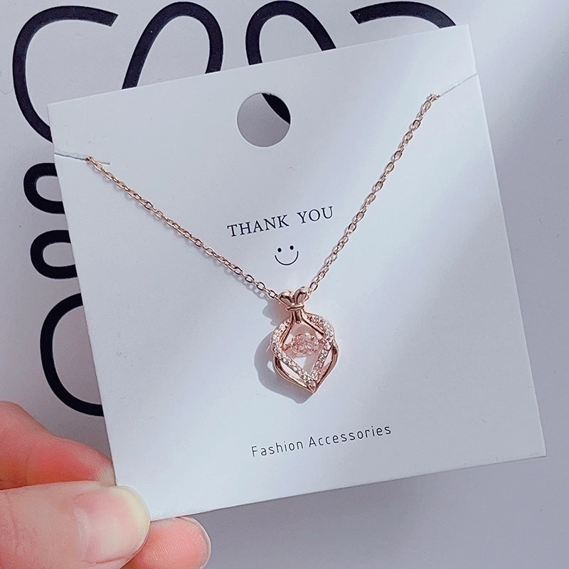 Casual Minimalist Heart Shape Crown Flower Titanium Steel Inlay Zircon Pendant Necklace