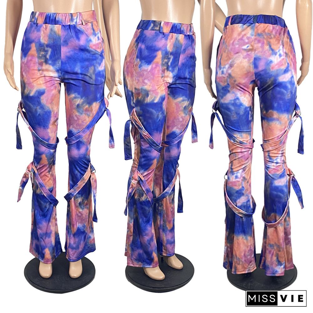 Tie Dye Print Joggers Outfits Gym Sporty Bandage Sweatpants