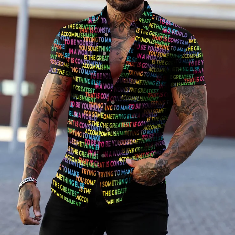BrosWear Fashion To Be Yourself Rainbow Print Short Sleeve Shirt
