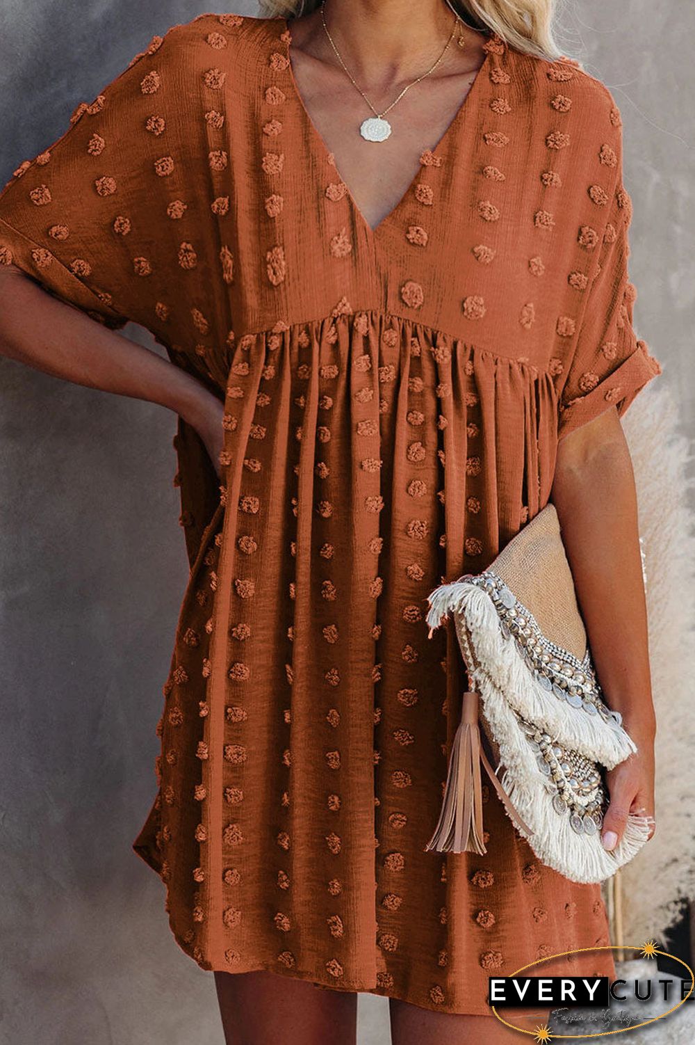 Fashion Street Solid V Neck A Line Dresses(6 Colors)