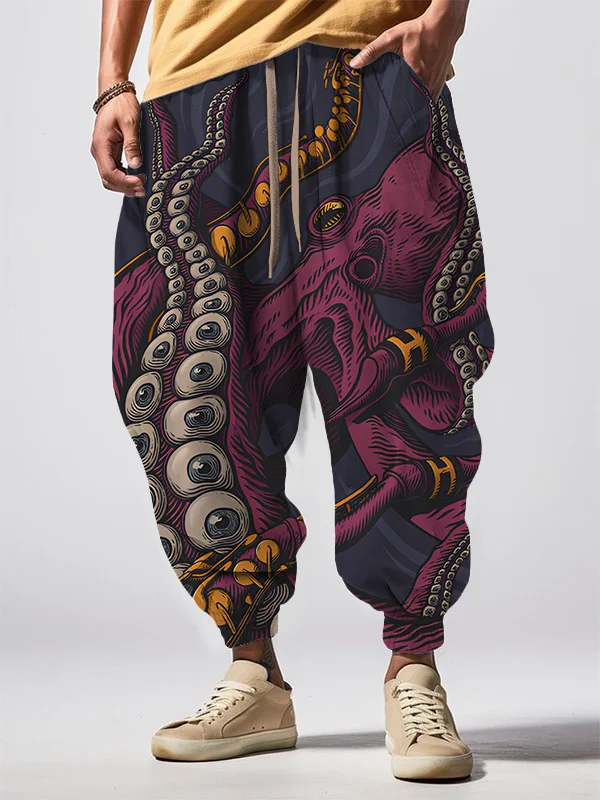 Men's Cthulhu Octopus Print Loose Drawstring Waist Sweatpants