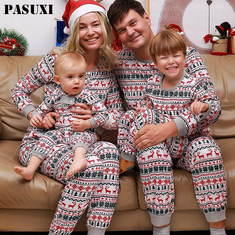 PASUXI Christmas Pajamas Family Matching New Year Father Mother Kids Baby Look Clothes Set Dad Mom And Daughter Son Pyjamas huanwei
