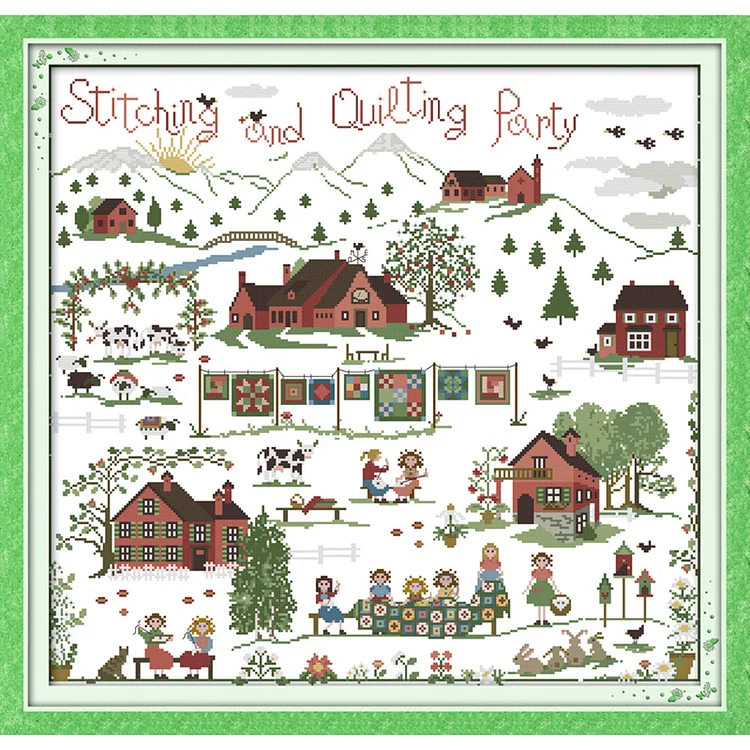 Quilting Party 14CT Printed Cross Stitch Kits (59*57CM) fgoby