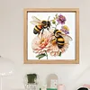 Twin Bumble Peony Bee Glass Bead Partial 11CT DIY Stamped Cross Stitch Kits for Beginners Adults Home Decor Cross Stitch Art and Crafts Kits 14.04x14.04in